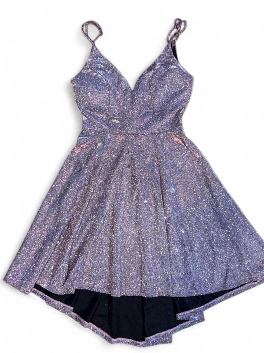 B Darlin Shimmery Lavender Glitter High-Low Dress